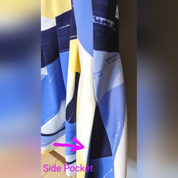 Vince Camuto, Brush Stroke Print, Pleated Fit & Flare,Halter Dress, Size 8 - Picture 11 of 14